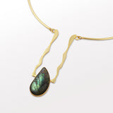 Apotropaic Statement Hasli Necklace in Gold with Labradorite Gemstone