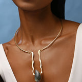 Apotropaic Neckdrip in Gold with Labradorite Drop Pendant
