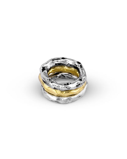Stack of 3 Clairvoyance Rings in Gold & Silver
