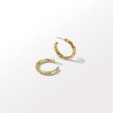 Gold hoop earrings on a white background