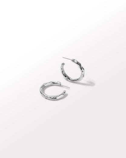 Handmade textured hoops in Silver