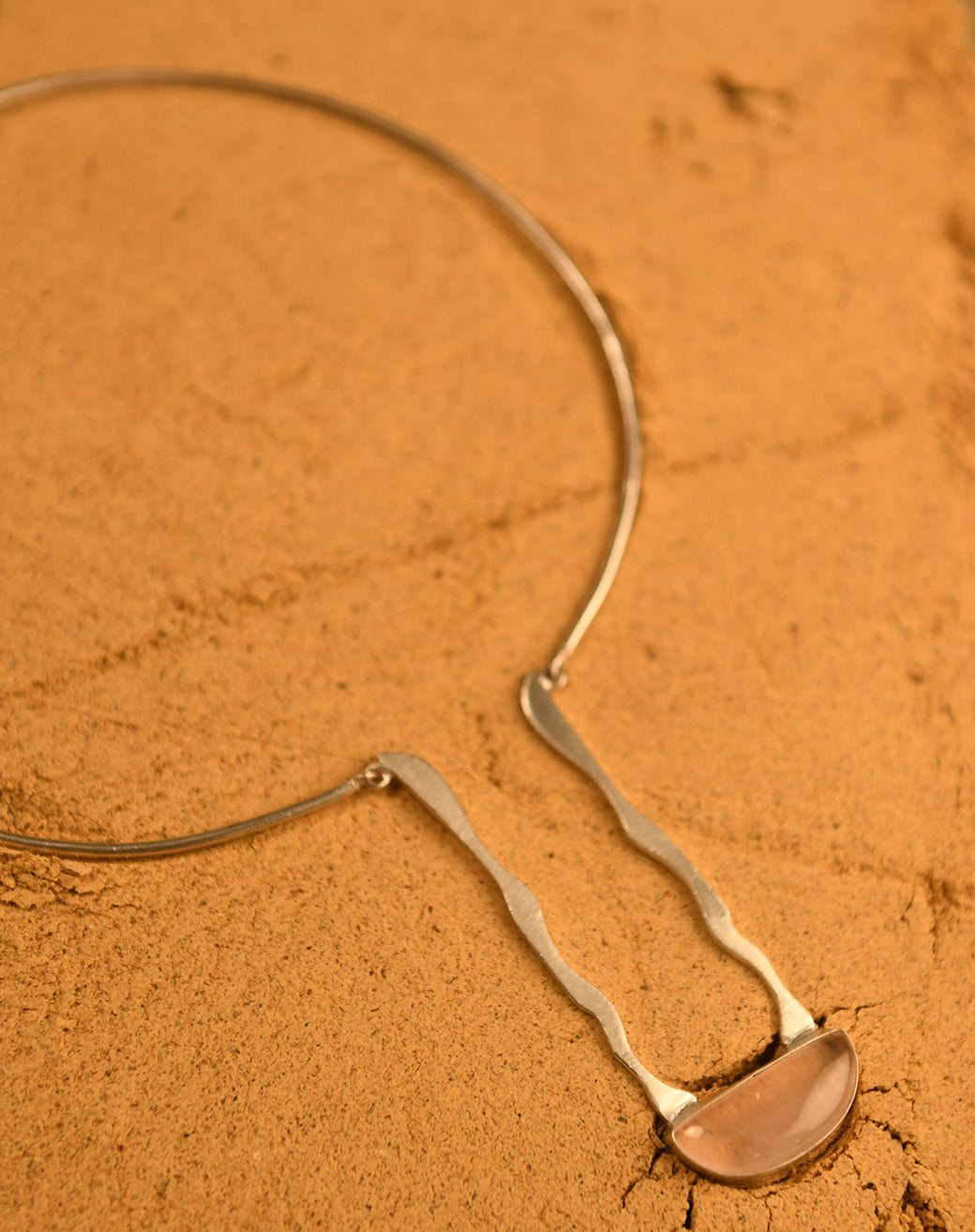 Apotropaic Hasli Style Necklace in Silver with Rose Quartz Pendant