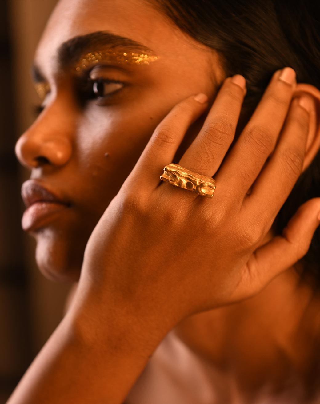 Channel, Gold Textured Statement Ring